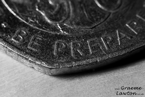 "Be Prepared" etched in a piece of metal