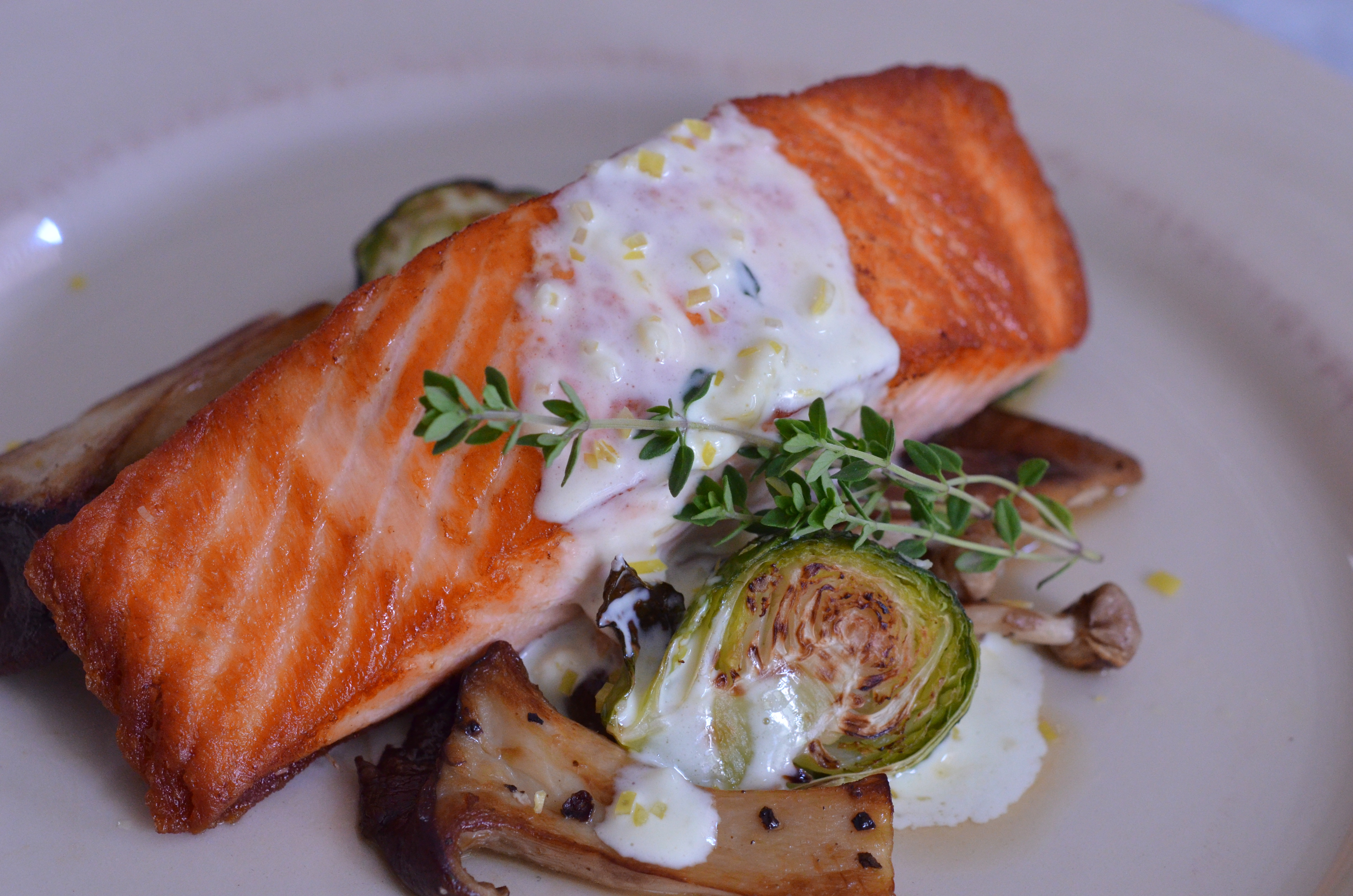 Pan Roasted Salmon with a Lemon Garlic Cream Sauce