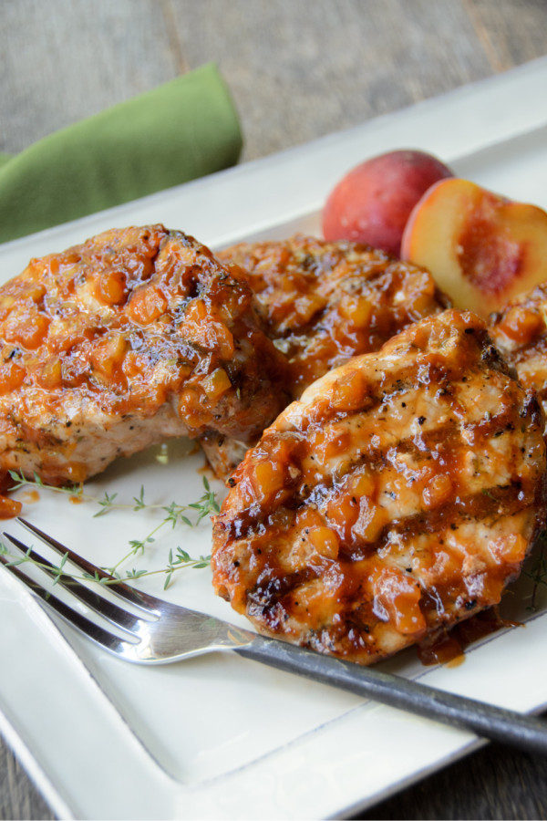 Grilled Pork Chops with Peach BBQ Sauce
