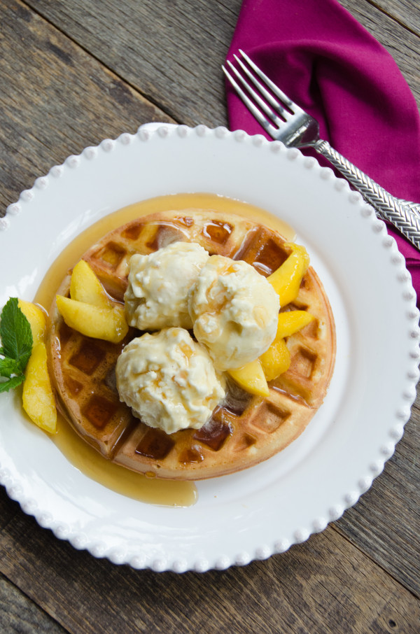 Peach Ice Cream with Waffles