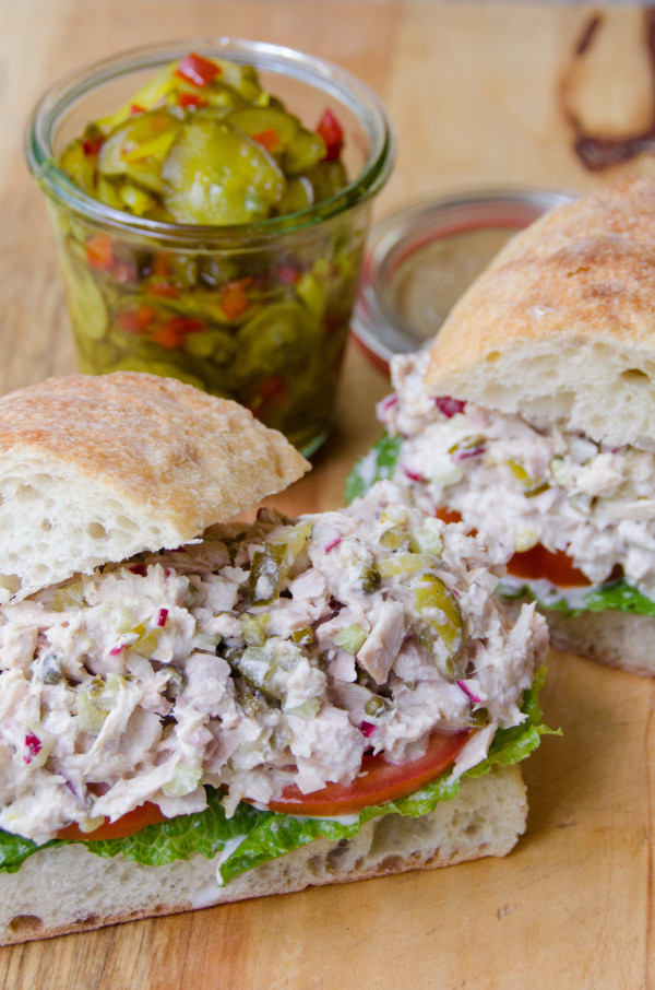 Tuna Salad Sandwich with Capers and Pickles