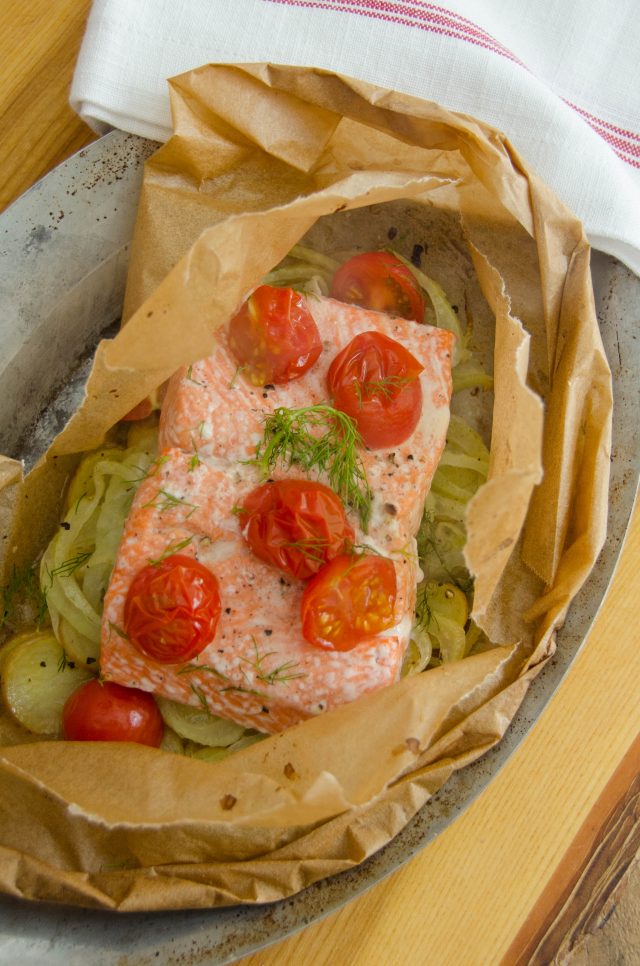 Sockeye Salmon en Papillotte with Potatoes, Fennel & Dill