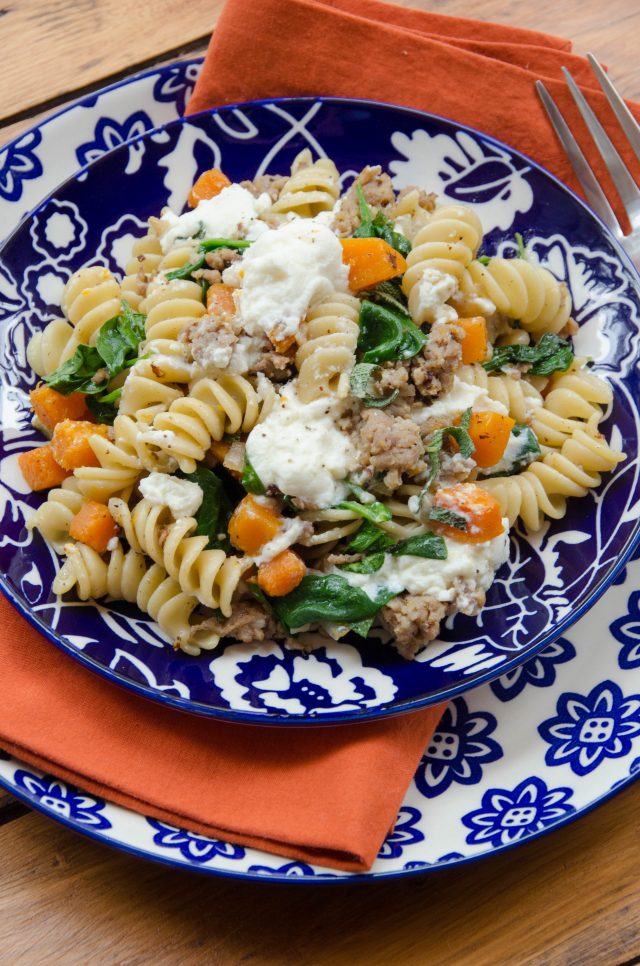 Butternut Squash, Sausage & Spinach Pasta Toss