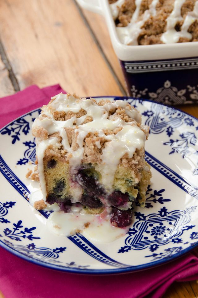 Blueberry Crumb Coffee Cake with Lemon Glaze